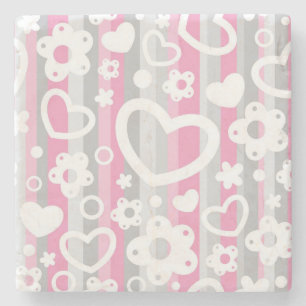 Pattern with Hearts and Flowers Stone Coaster