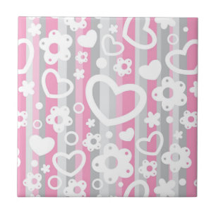Pattern with Hearts and Flowers Tile