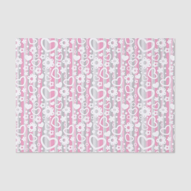 Pattern with Hearts and Flowers Tissue Paper (Front)