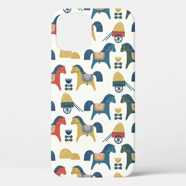Pattern with horses inspired by scandinavian art.  Case-Mate iPhone case (Back)
