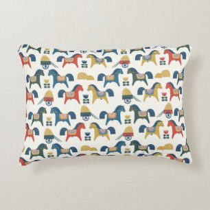 Pattern with horses inspired by scandinavian art.  decorative cushion