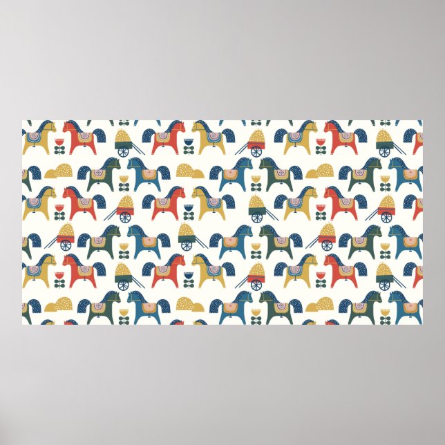 Pattern with horses inspired by scandinavian art.  poster (Front)