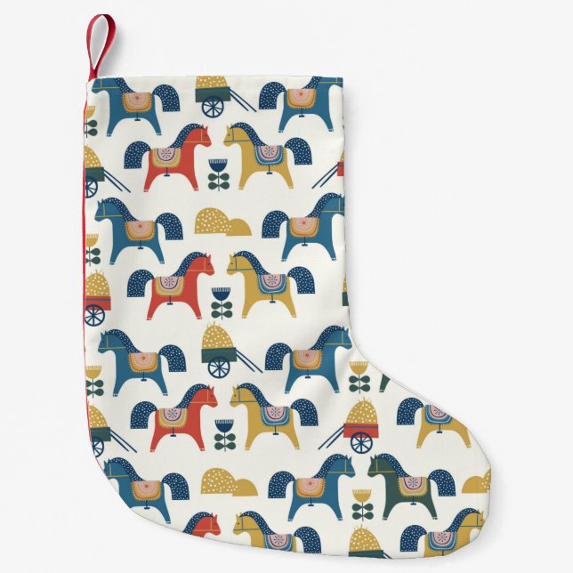 Pattern with horses inspired by scandinavian art.  small christmas stocking (Front)