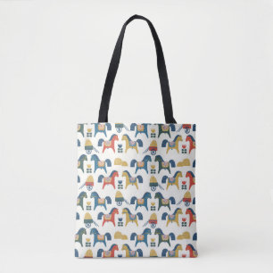 Pattern with horses inspired by scandinavian art.  tote bag