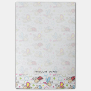 pattern with insects post-it notes