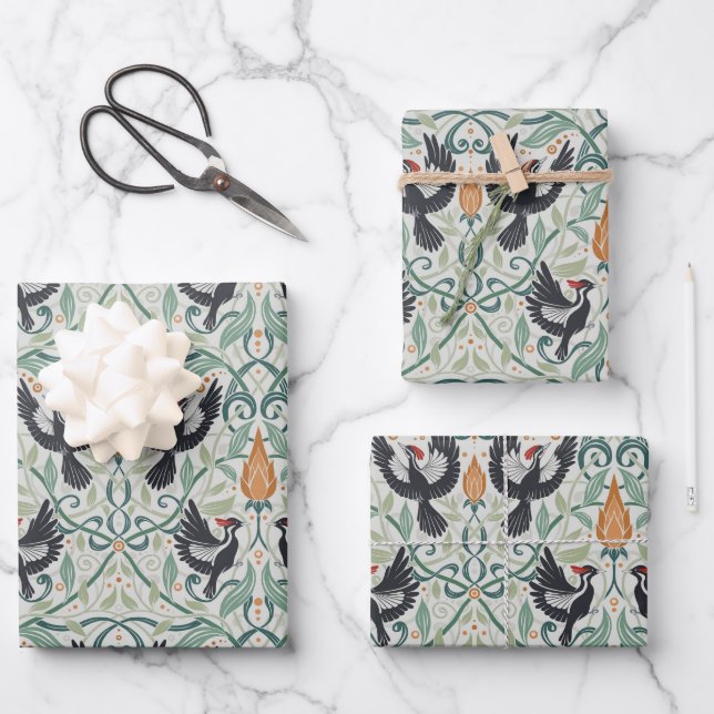 Pattern with Ivory-billed woodpeckers Wrapping Paper Sheet (Front)
