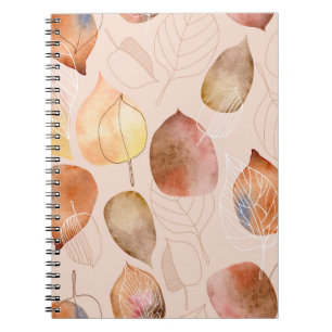 Pattern with leaves. Graphic and watercolor leaf. Notebook