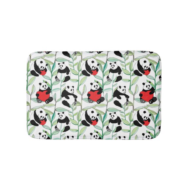 pattern with lovely pandas with hearts bath mat (Front)
