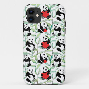 pattern with lovely pandas with hearts iPhone 11 case