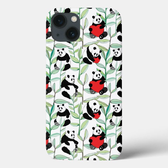 pattern with lovely pandas with hearts Case-Mate iPhone case (Back)