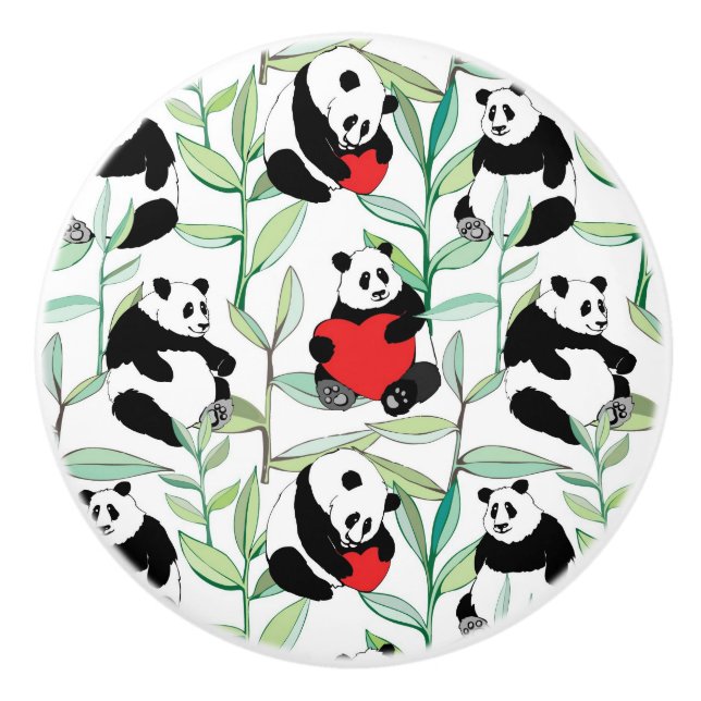 pattern with lovely pandas with hearts ceramic knob (Front)