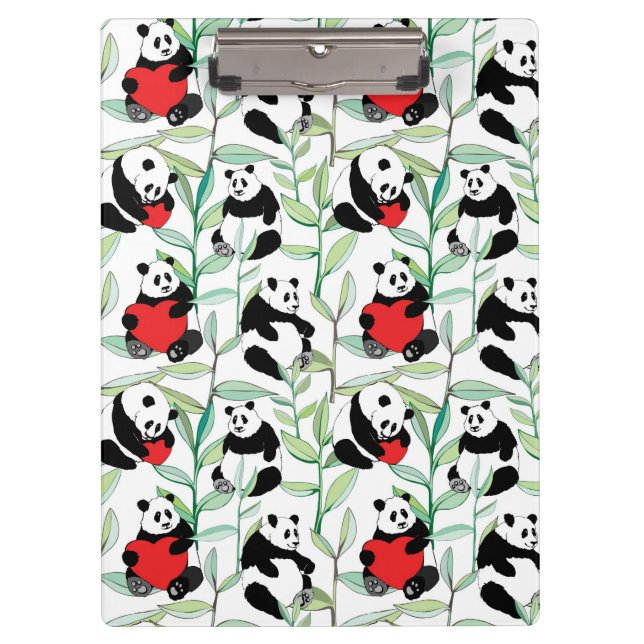 pattern with lovely pandas with hearts clipboard (Front)