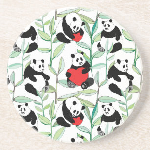 pattern with lovely pandas with hearts coaster