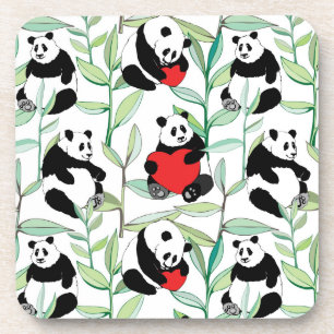 pattern with lovely pandas with hearts coaster