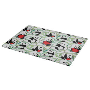 pattern with lovely pandas with hearts cutting board