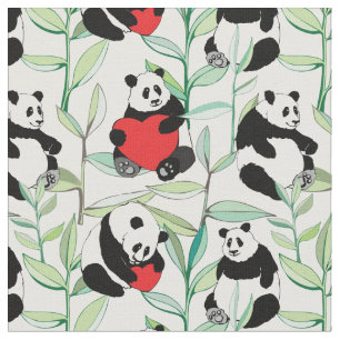 pattern with lovely pandas with hearts fabric