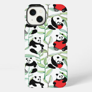 pattern with lovely pandas with hearts iPhone 13 case