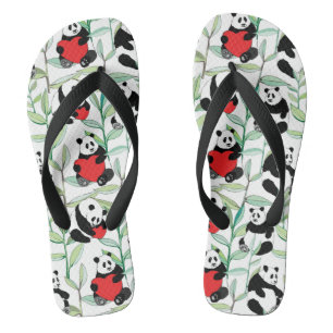 pattern with lovely pandas with hearts jandals