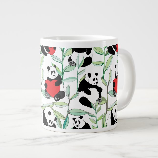 pattern with lovely pandas with hearts large coffee mug (Front Right)