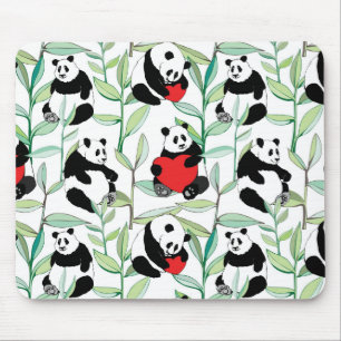pattern with lovely pandas with hearts mouse pad