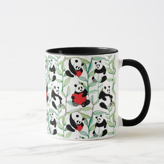 pattern with lovely pandas with hearts mug (Right)