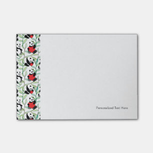 pattern with lovely pandas with hearts post-it notes