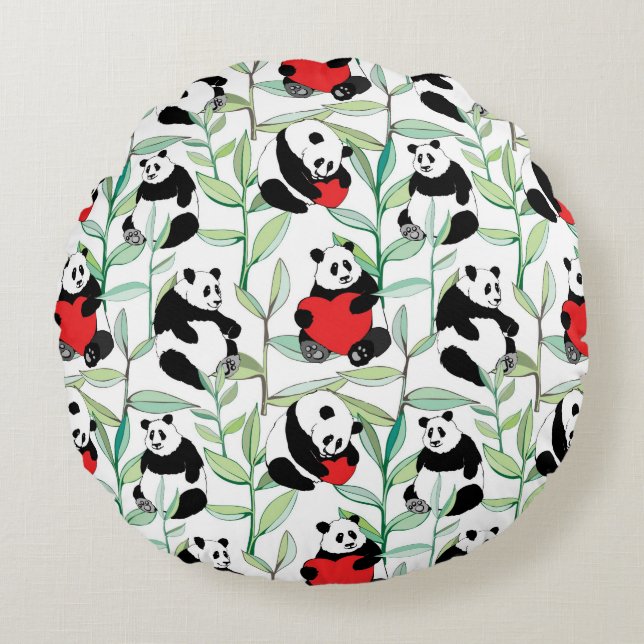 pattern with lovely pandas with hearts round cushion (Front)