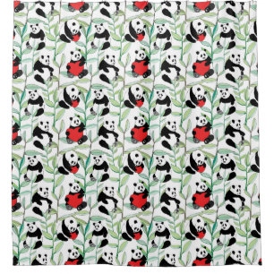 pattern with lovely pandas with hearts shower curtain