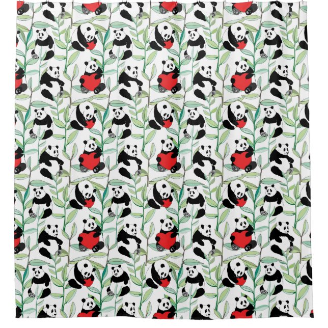pattern with lovely pandas with hearts shower curtain (Front)