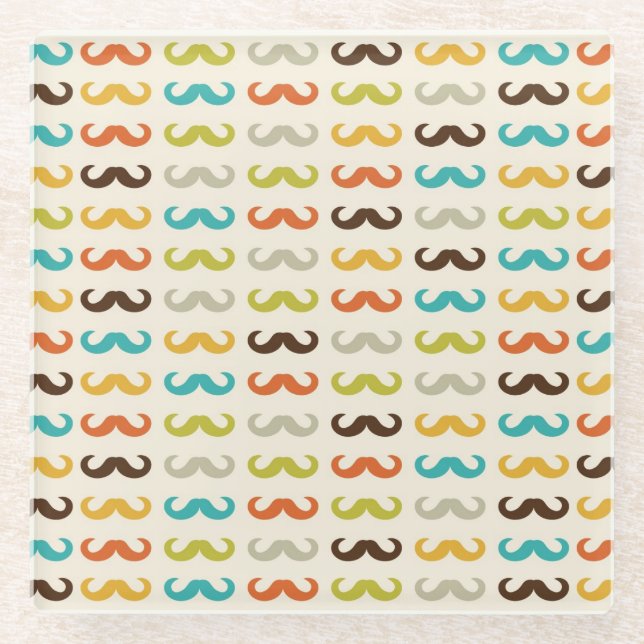 Pattern with moustache glass coaster (Front)