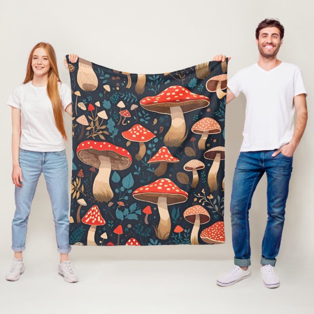 Pattern with mushrooms fleece blanket (In Situ)