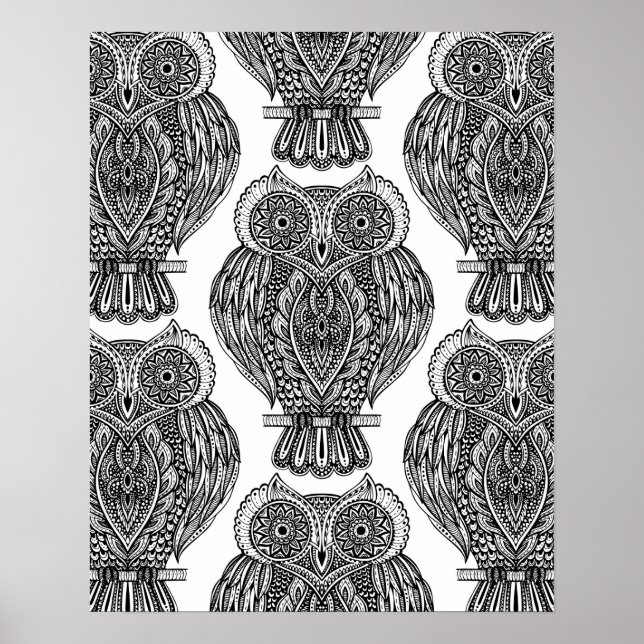 Pattern With Owls Doodle 2 Poster (Front)
