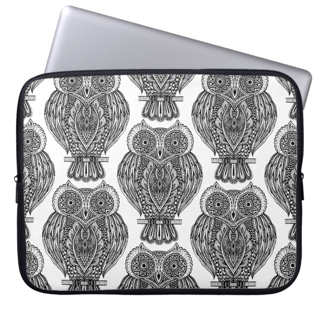 Pattern With Owls Doodle Laptop Sleeve (Front)