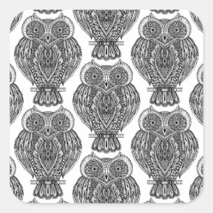 Pattern With Owls Doodle Square Sticker