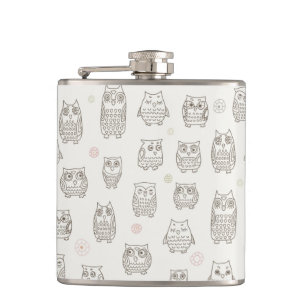 Pattern with owls hip flask