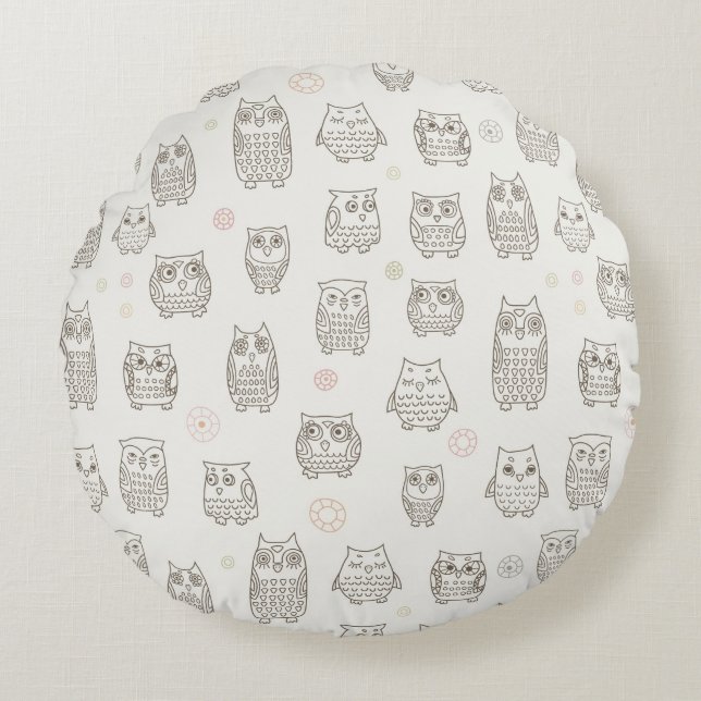 Pattern with owls round cushion (Front)