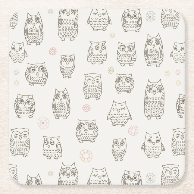 Pattern with owls square paper coaster (Front)