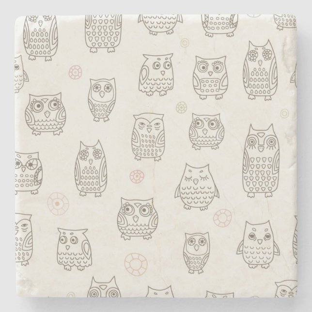 Pattern with owls stone coaster (Front)