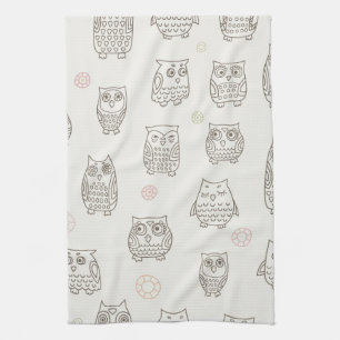 Pattern with owls tea towel