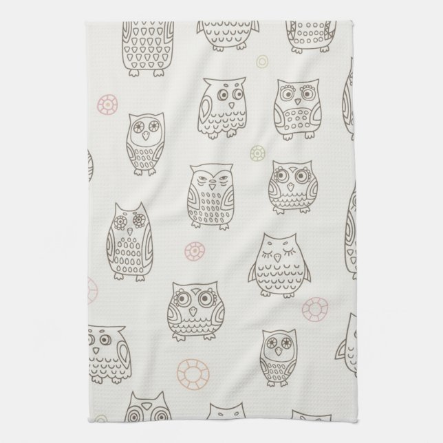 Pattern with owls tea towel (Vertical)