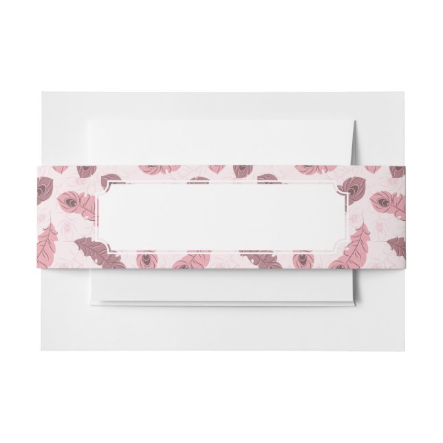 pattern with peacock feathers invitation belly band (Front Example)