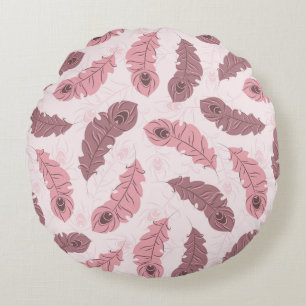 pattern with peacock feathers round cushion