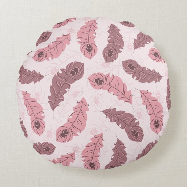 pattern with peacock feathers round cushion (Front)