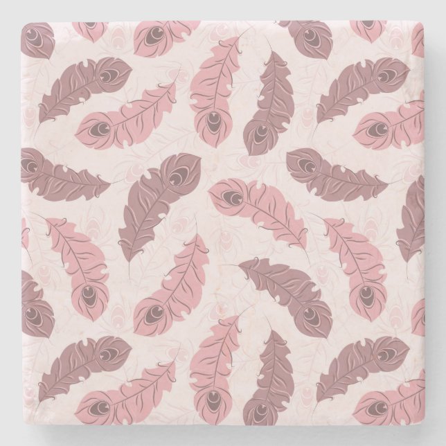 pattern with peacock feathers stone coaster (Front)