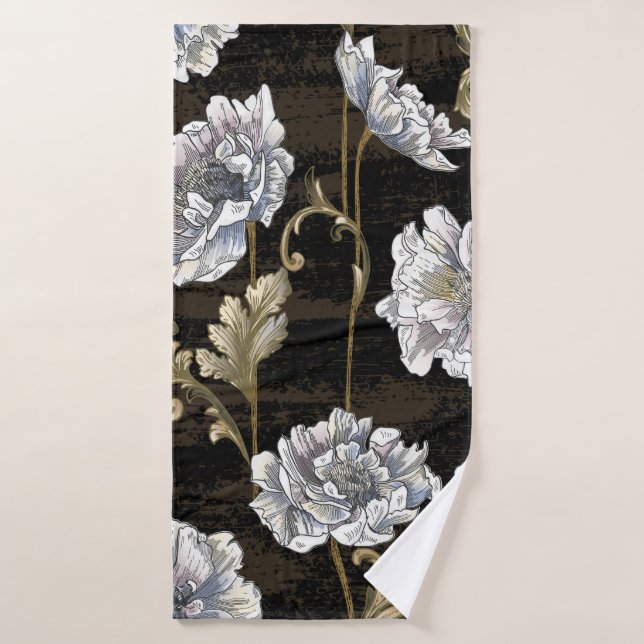 Pattern with peony bouquet with baroque gold swirl bath towel (Bath Towel)