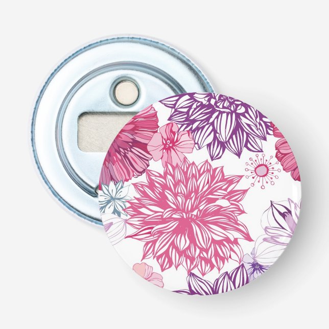Pattern with pink asters and dahlia bottle opener (Front)