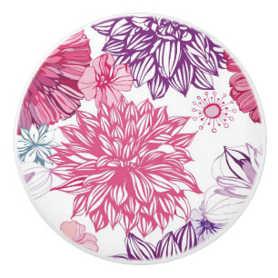 Pattern with pink asters and dahlia ceramic knob