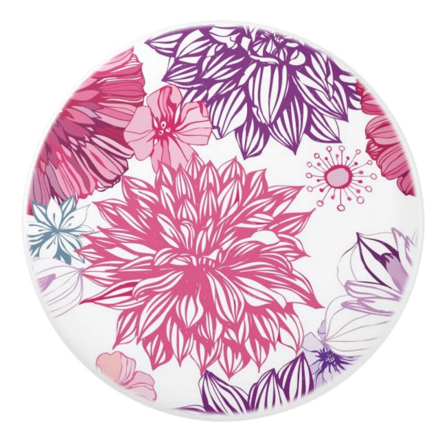 Pattern with pink asters and dahlia ceramic knob (Front)