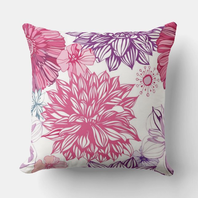 Pattern with pink asters and dahlia cushion (Front)