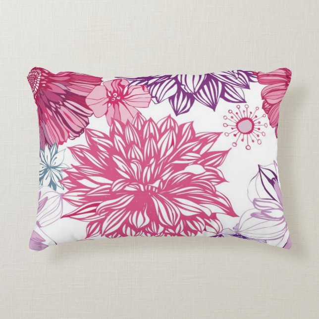 Pattern with pink asters and dahlia decorative cushion (Front)